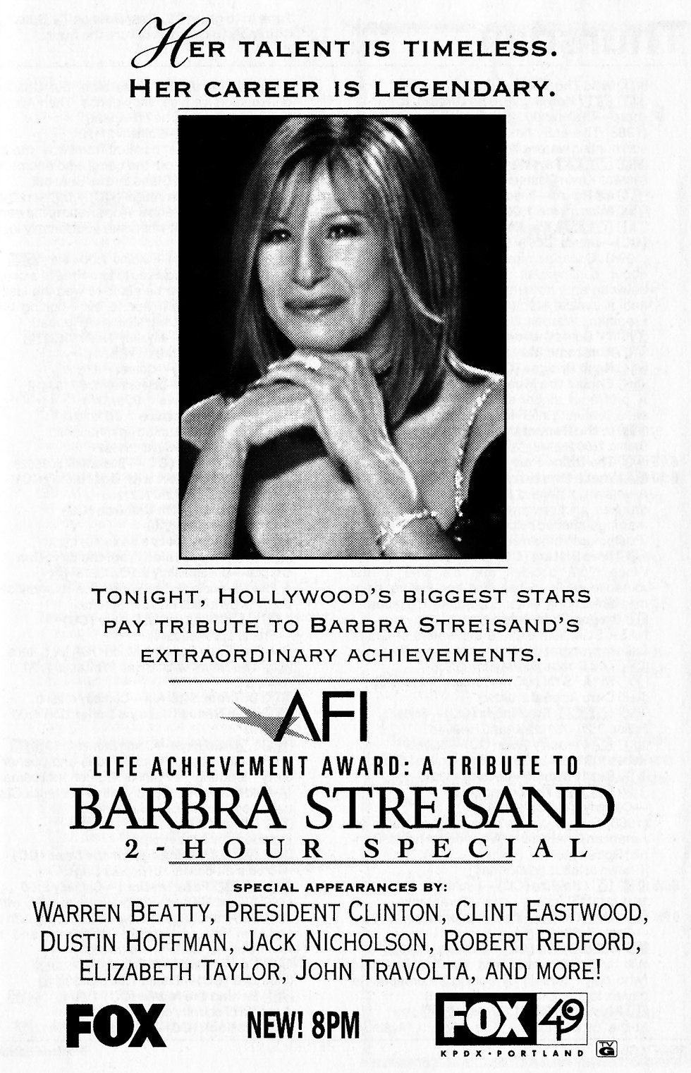TV guide ad for the AFI Life Achievement Award TV show.