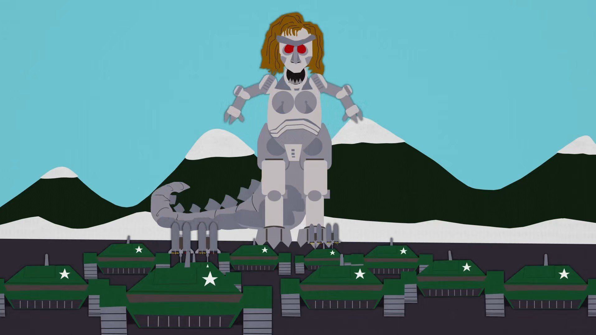 Picture of animated Mech-Streisand from South Park.