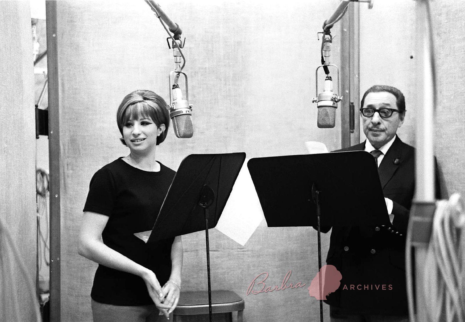 Streisand and Arlen at the microphones.  Photo by: Don Hunstein