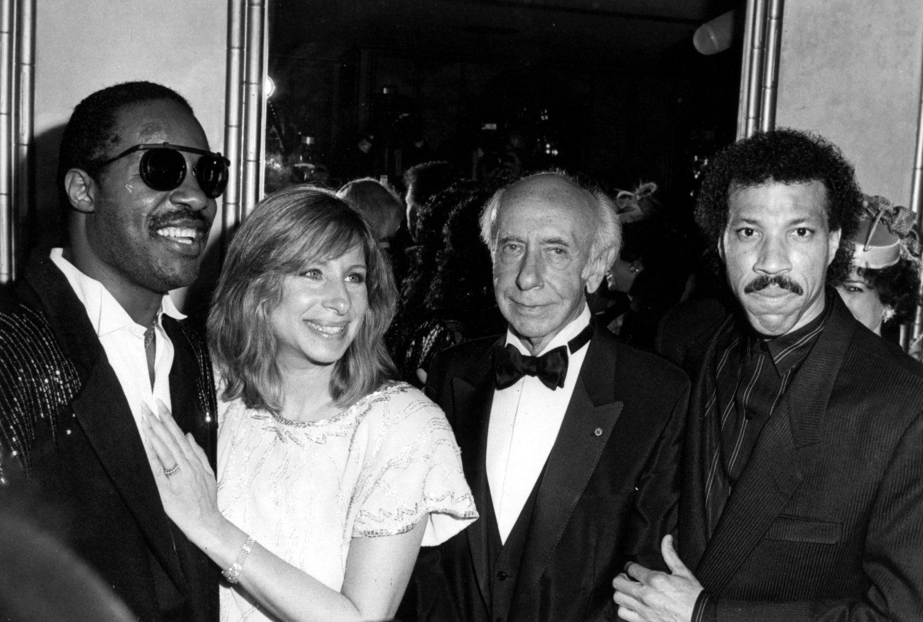 Stevie Wonder, Barbra Streisand, Martin Gould, and Lionel Ritchie at the 1986 ASCAP Awards.