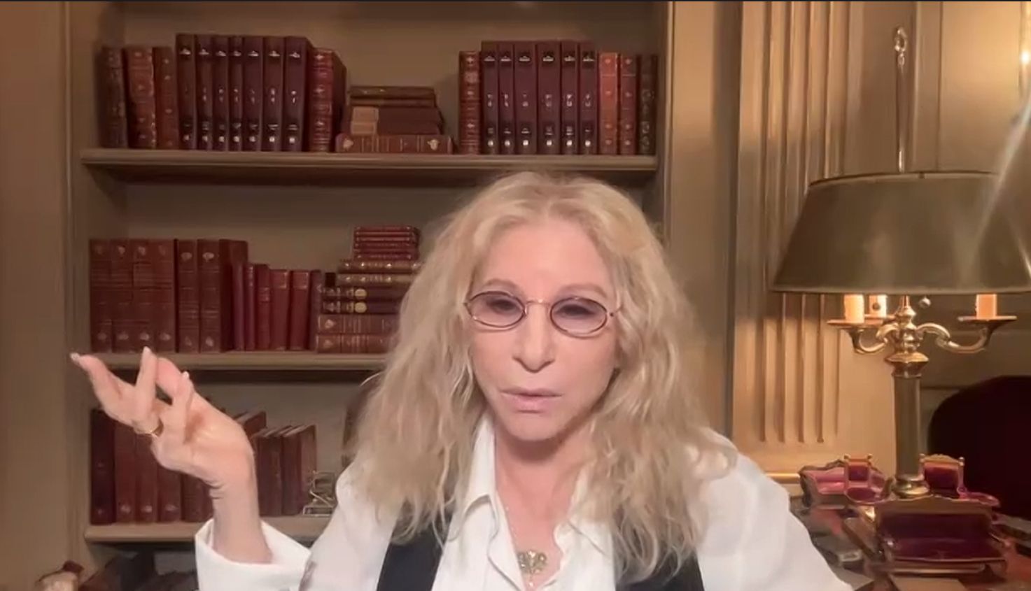 Barbra Streisand as she appeared on the 2023 Zoom interview about her memoir.