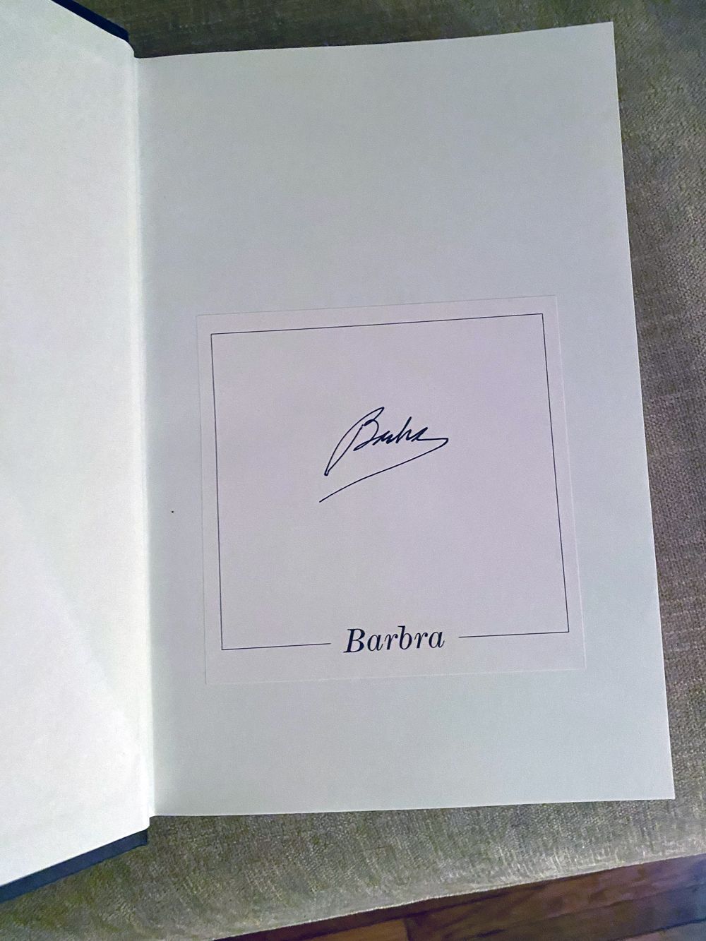 Photo of Barbra Streisand's memoir autographed 