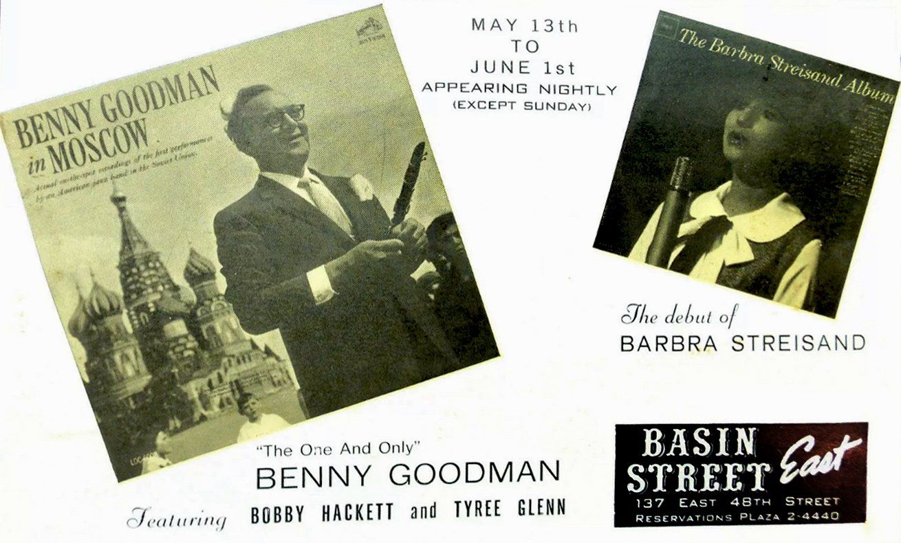 Ad for Benny Goodman and Barbra Streisand at Basin Street East.