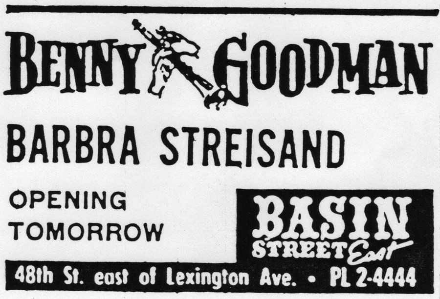 Newspaper ad for Benny Goodman and Barbra Streisand at Basin Street East