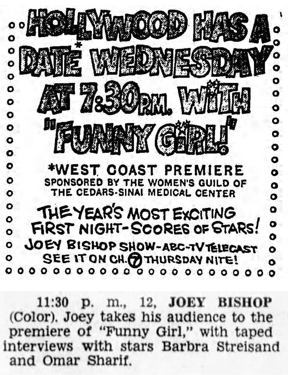 Two newspaper ads for the Joey Bishop Show