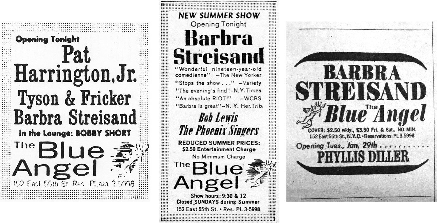 Newspaper ads for Streisand's appearances at The Blue Angel