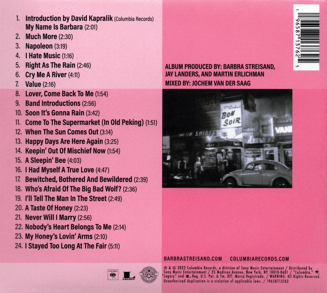 Back cover of Bon Soir CD