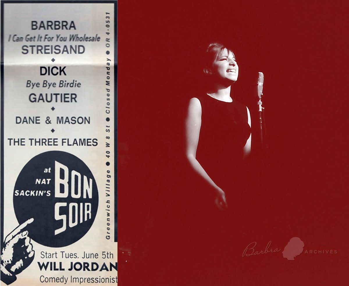Ad for Streisand at the Bon Soir alongside a Live Photo of her singing
