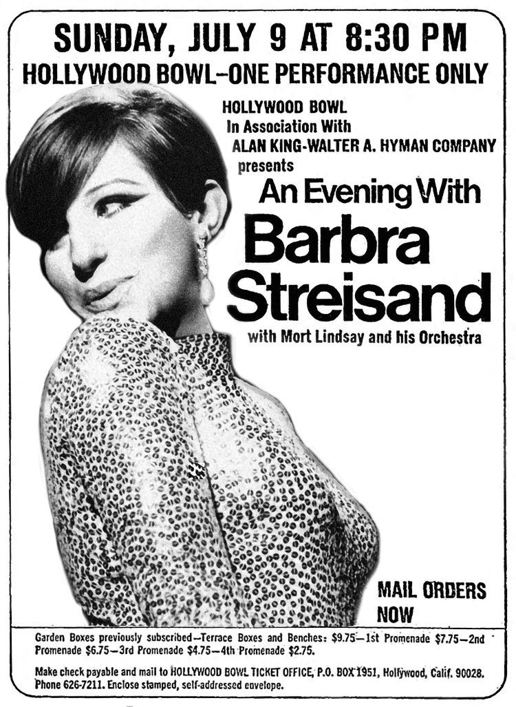 Newspaper ad for Streisand's 1967 concert at the Hollywood Bowl in Los Angeles