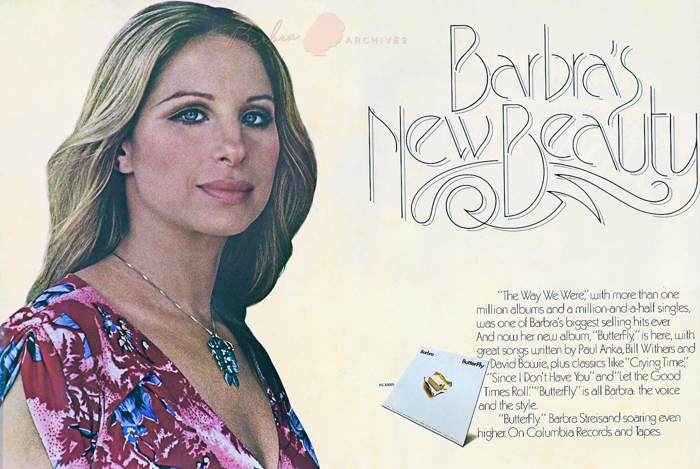 A double-page ad for Streisand's album, Butterfly.