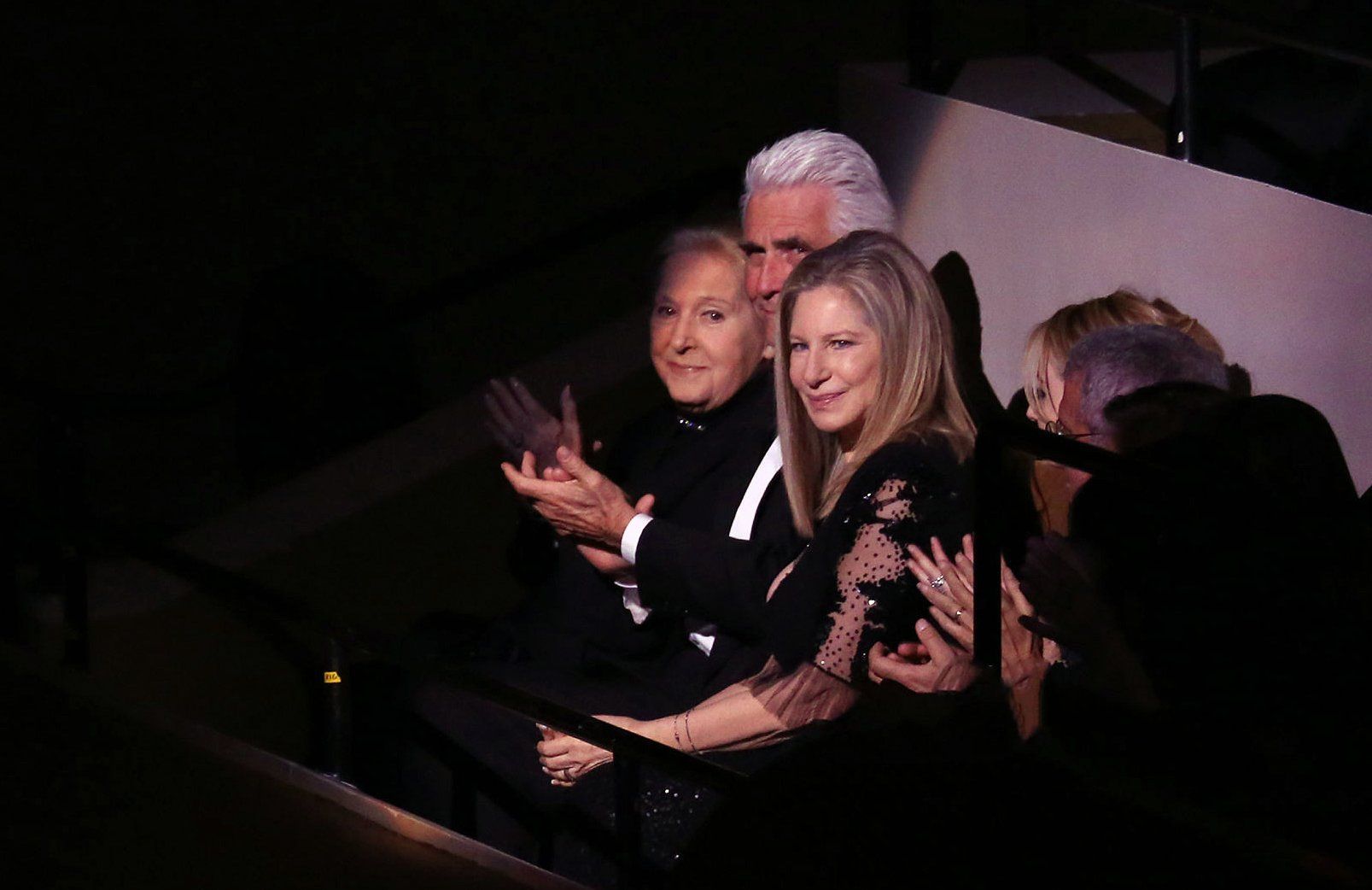 The lights come up on Barbra Streisand, James Brolin and the Bergmans in their box at the 2013 Chaplin Awards. Photo: Walter McBride
