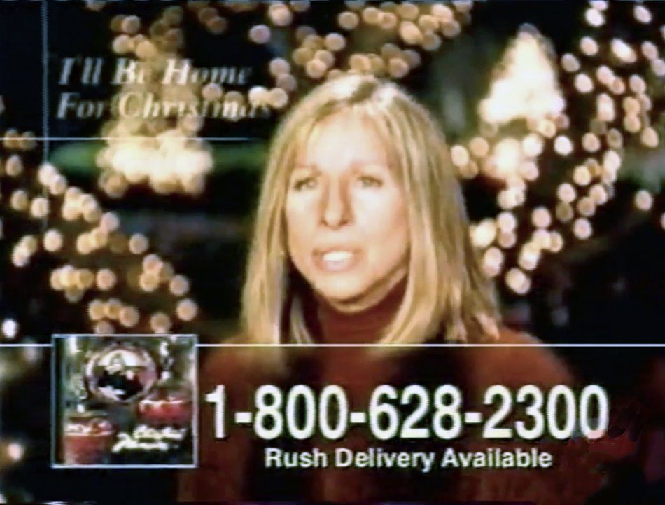 Frame from Barbra Streisand Christmas Memories commercial.