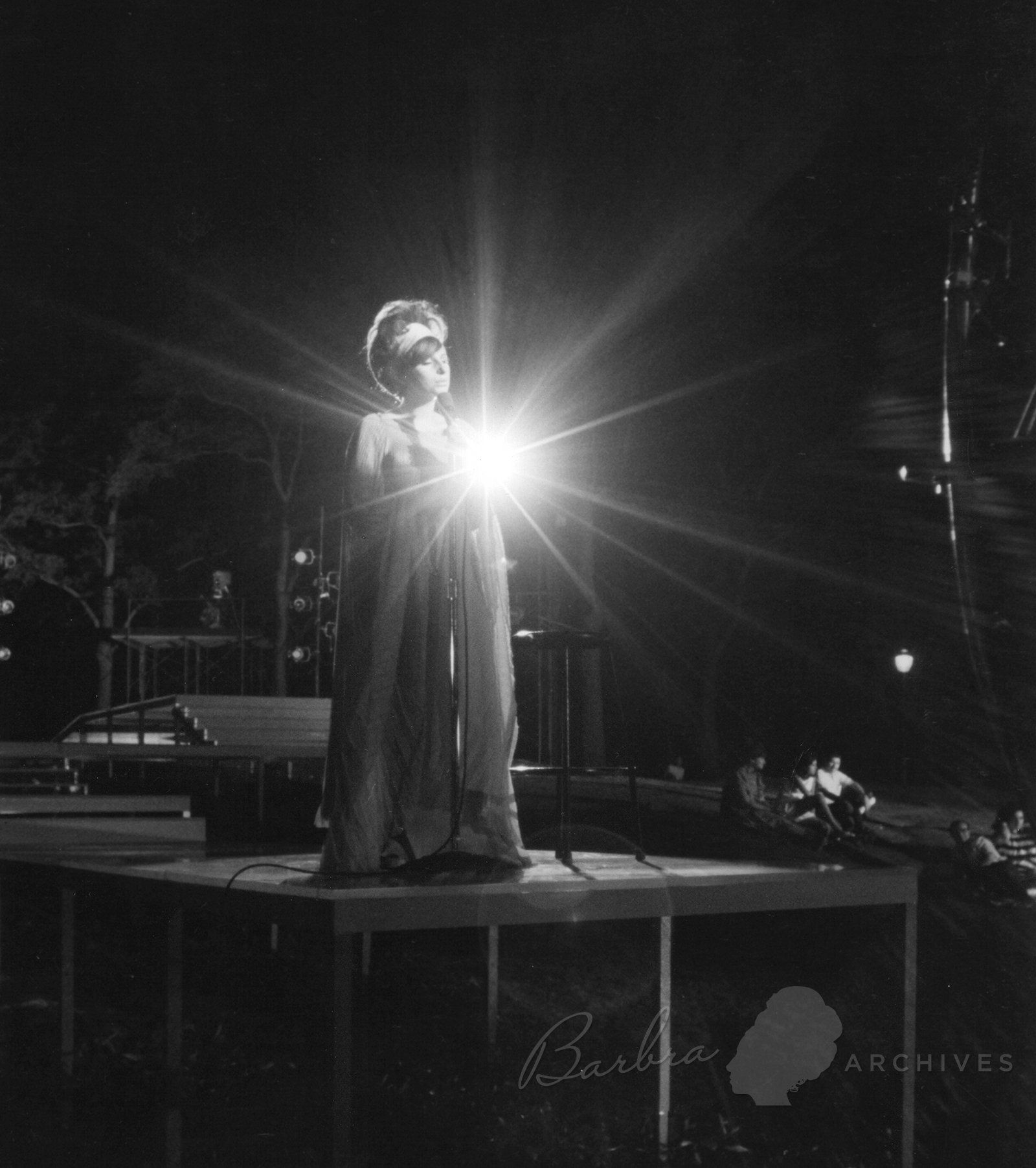 Original, unedited photo of Streisand at Central Park concert rehearsal which was used for the cover of A Christmas Album.