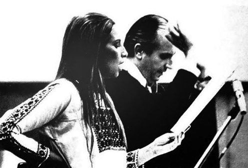Streisand and Ogerman in the recording studio.