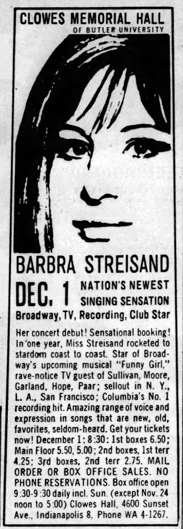 Ad for Streisand's show at Clowes Hall