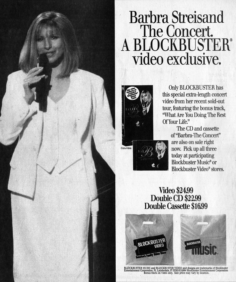 Blockbuster Video ad for their exclusive VHS of The Concert.
