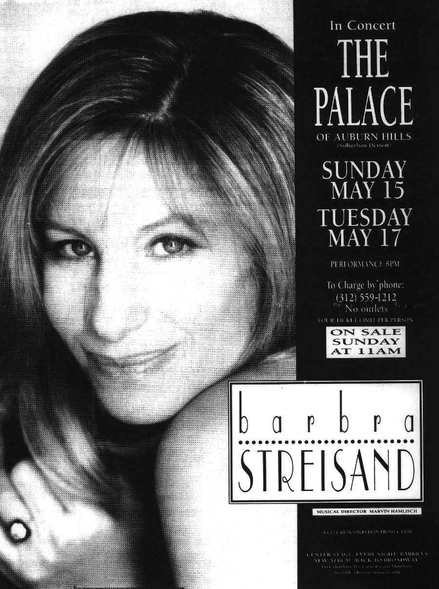 Detroit newspaper ad for tickets to see Streisand.