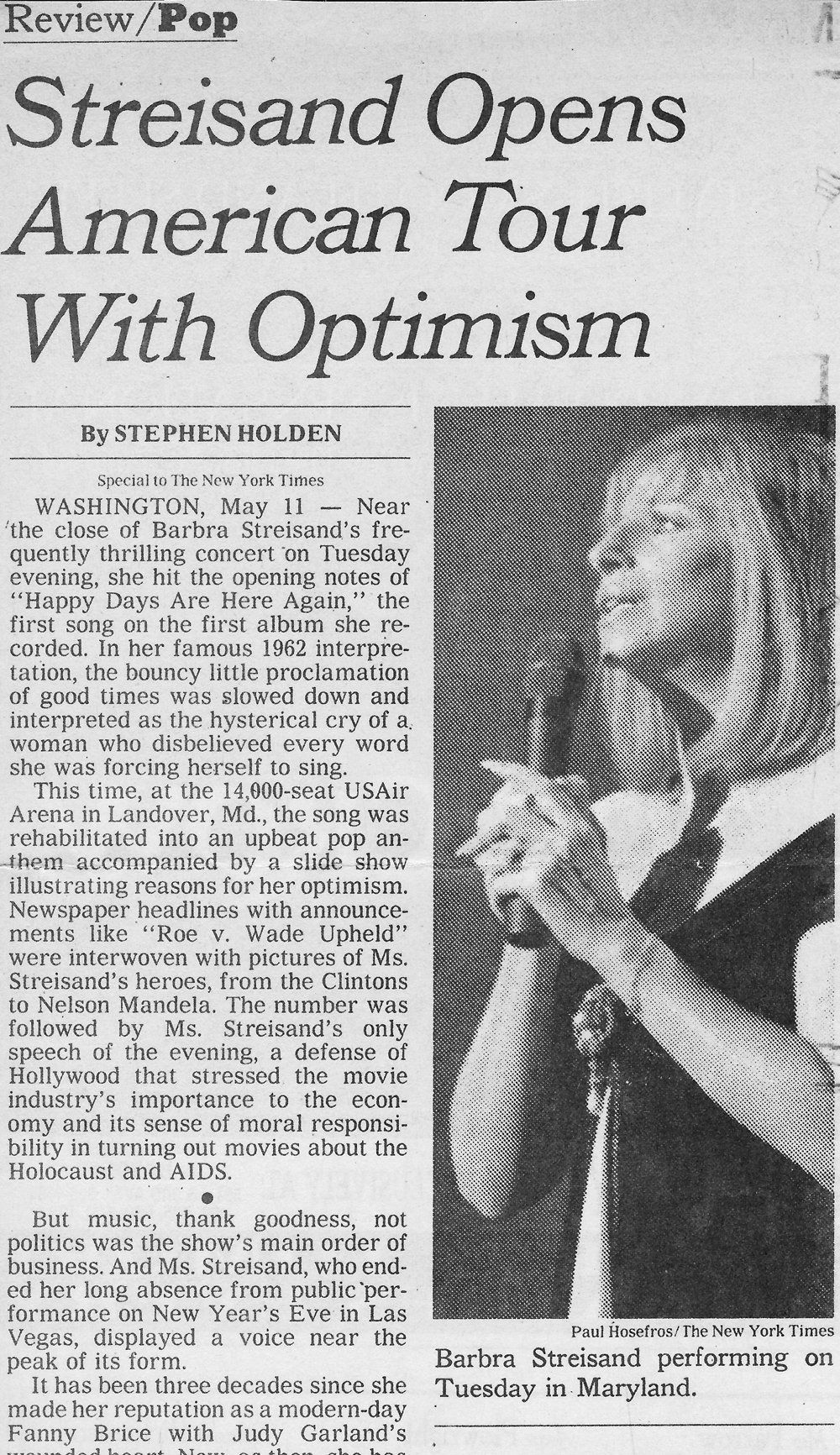 Review of Streisand's DC concert, 1994.