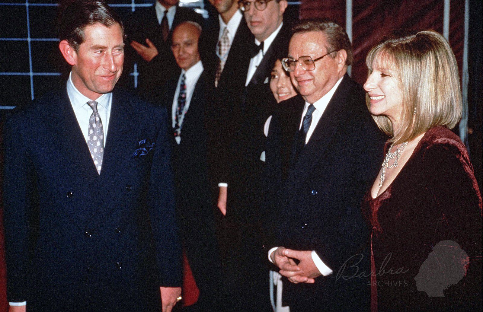 Prince Charles greets Barbra Streisand backstage at Wembley Arena.