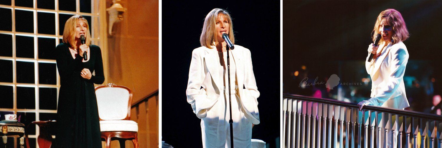 Three photos of Barbra Streisand's outfits that she wore during her New York shows.