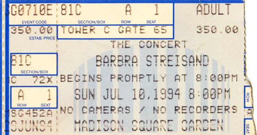 July 10, 1994 concert ticket stub for Barbra Streisand
