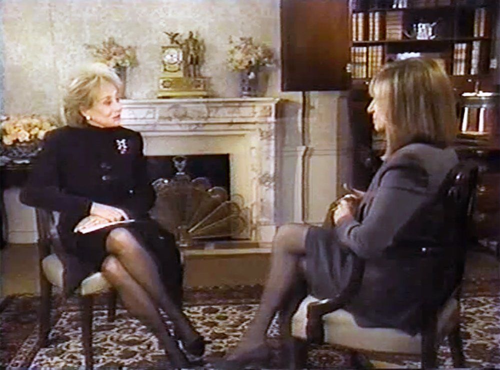 Barbara Walters interviews Barbra Streisand in 1993.