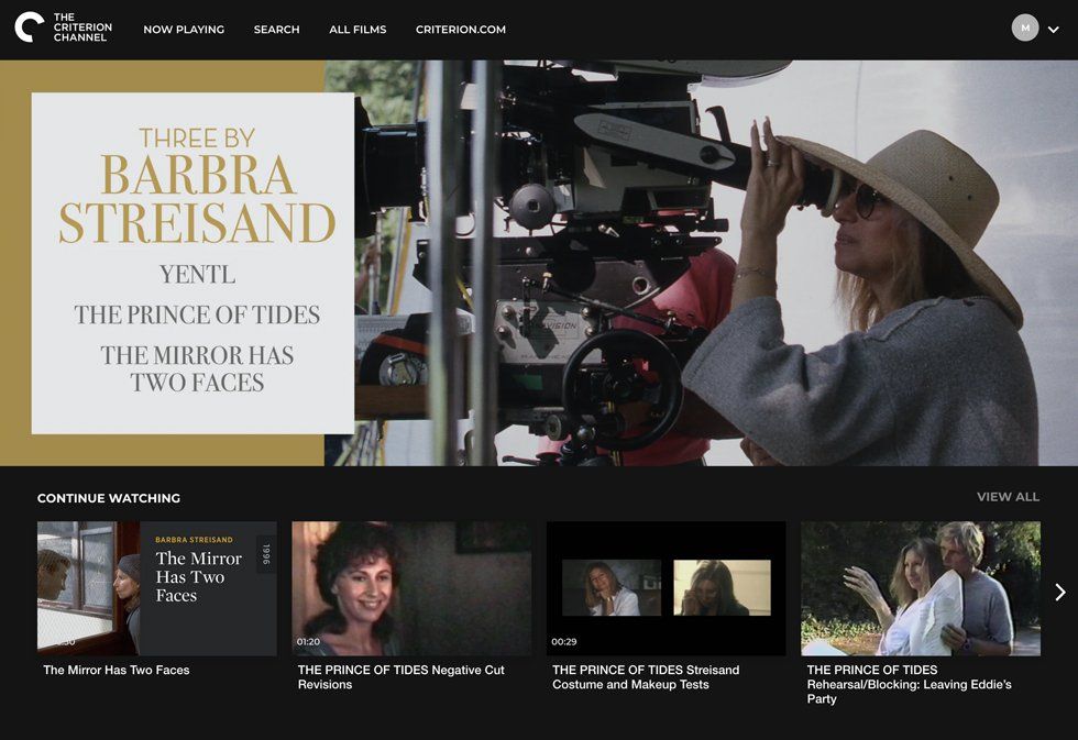 Criterion Channel page for Streisand, December 2020