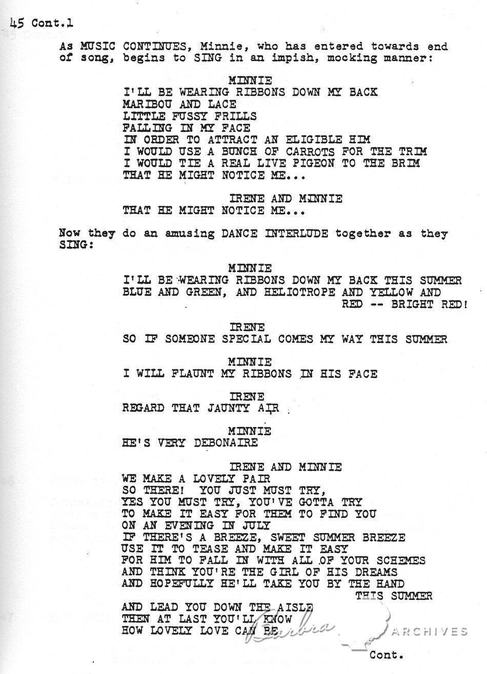 Page of Hello Dolly screenplay with lyrics to the duet