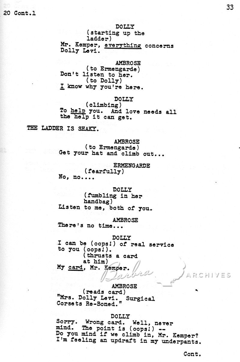 Page from the screenplay featuring the cut dialogue