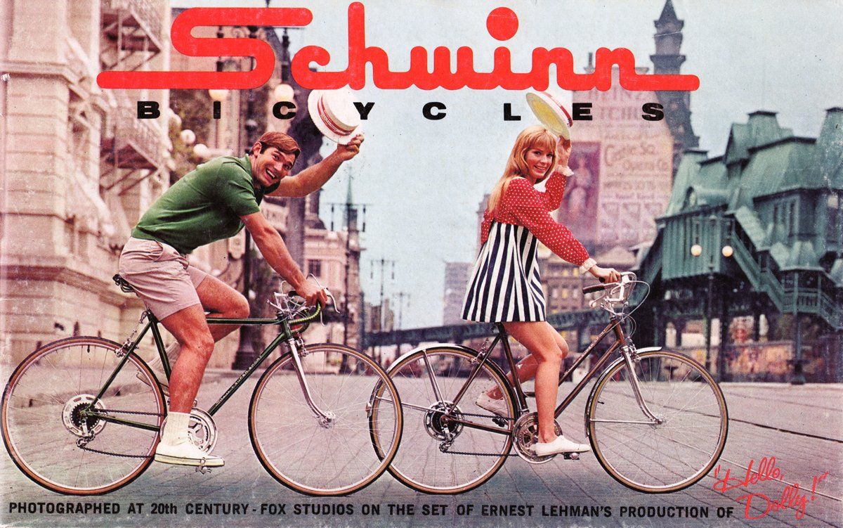 Schwinn Bicycles photographed their bikes on the Hello Dolly set.