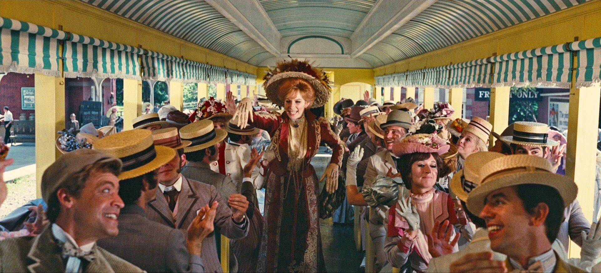 Streisand and cast aboard the period train