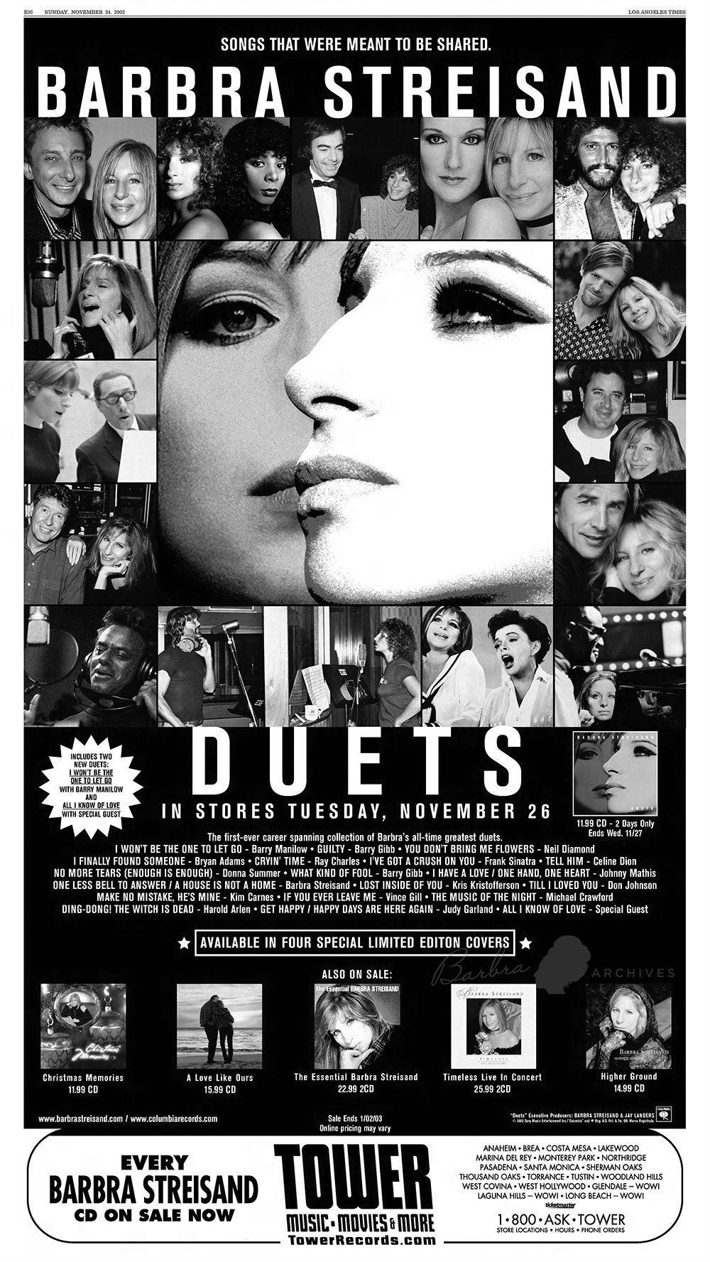 Tower Records ad for the 2002 Streisand Album DUETS.