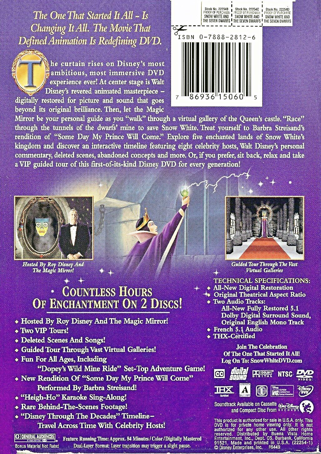 Back cover of the Snow White Platinum DVD, with Streisand's name.
