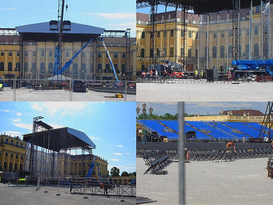 Streisand's stage being constructed in front of Vienna's Schönbrunn Palace.  Photos by: Werner Wawruschka