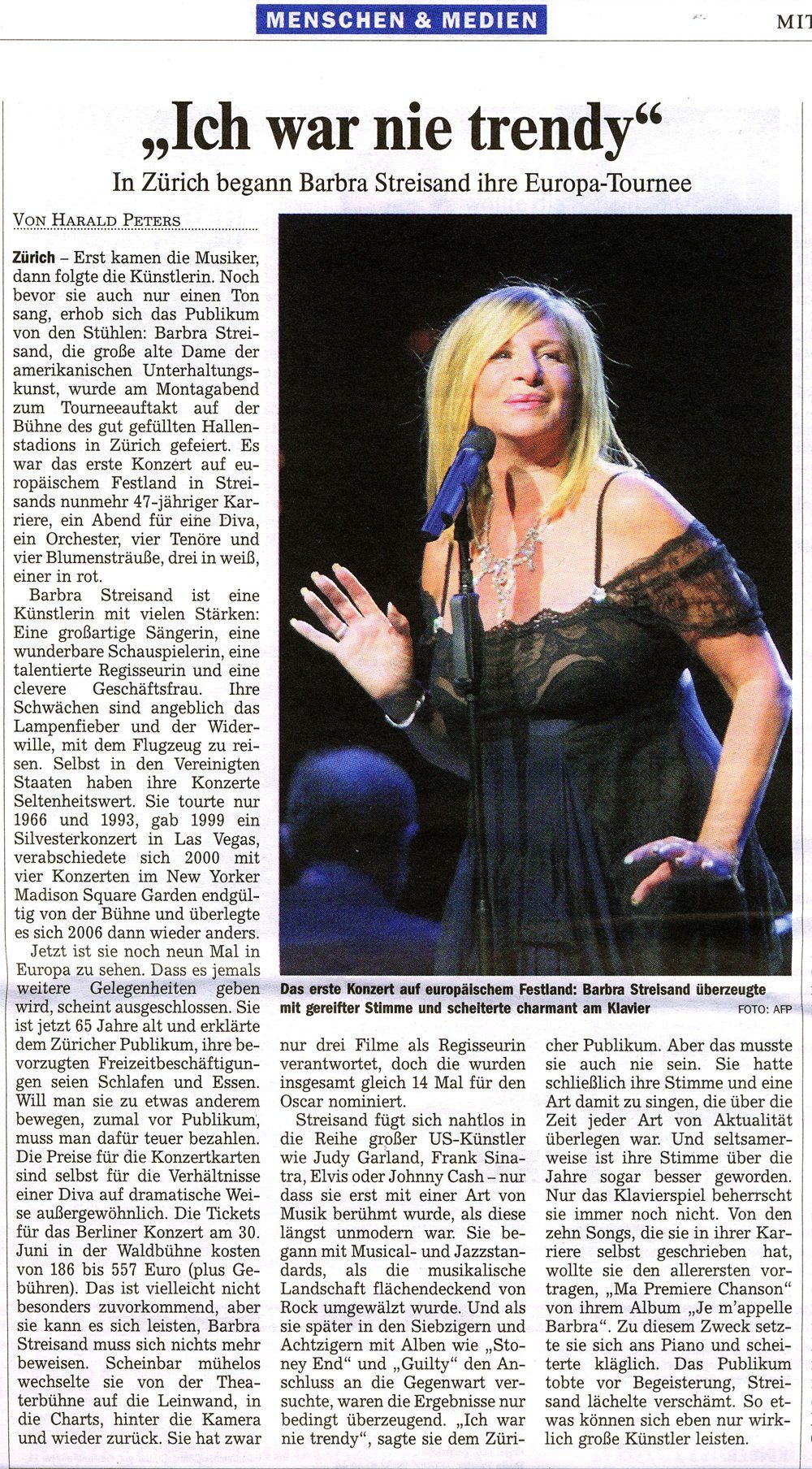 Zurich newspaper review of Streisand's concert.