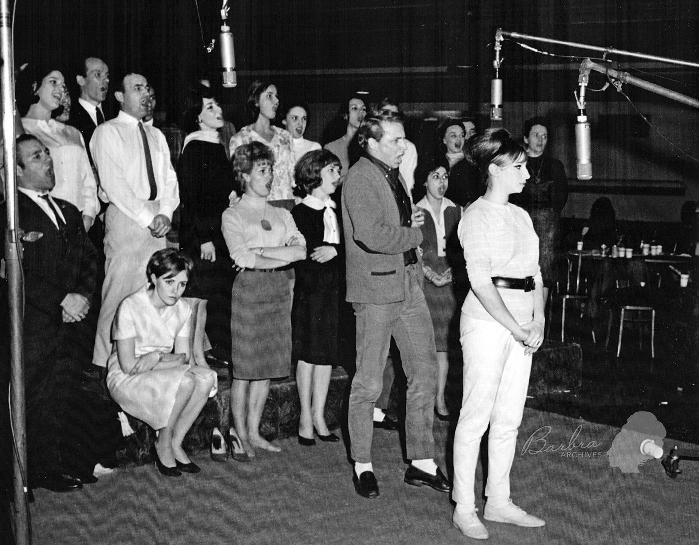 Streisand and cast recording the Broadway album of Funny Girl.