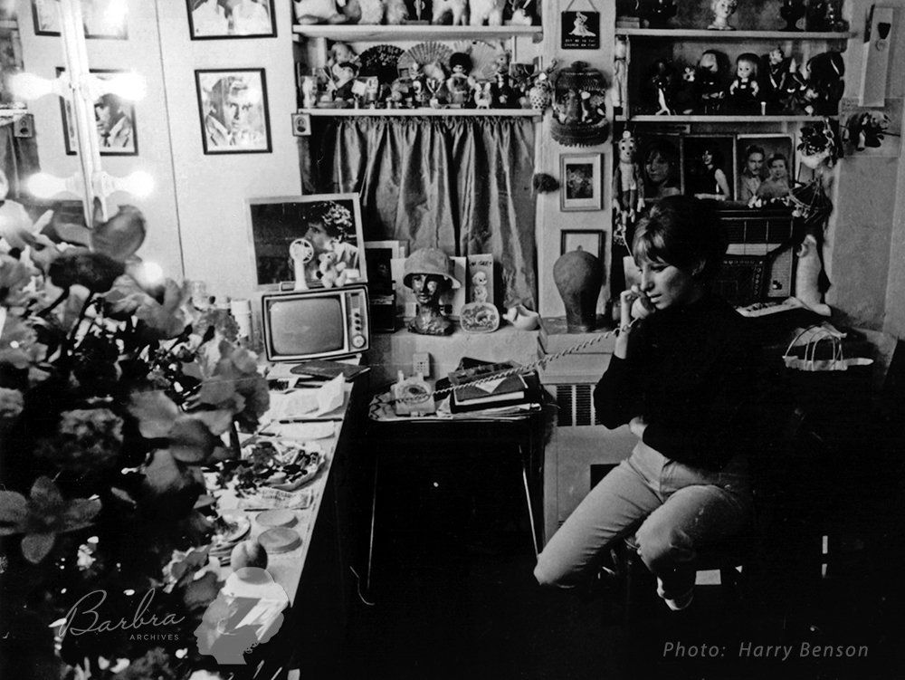 Streisand on phone in Winter Garden dressing room, 1964
