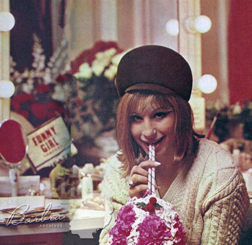 Streisand sips on a milkshake in her Funny Girl dressing room.