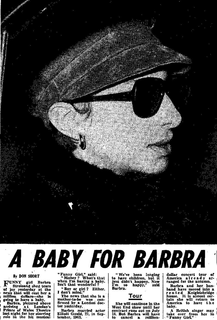 Newspaper Clipping:  A Baby For Barbra