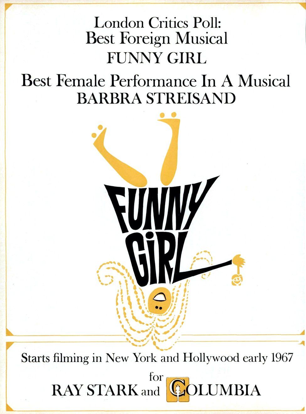 Industry trade ad saying Funny Girl will begin filming early 1967