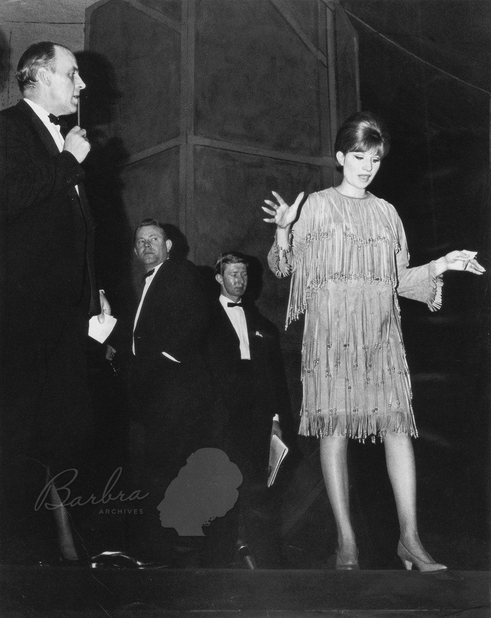 Barbra Streisand on stage at the Prince of Wales Theatre, London 