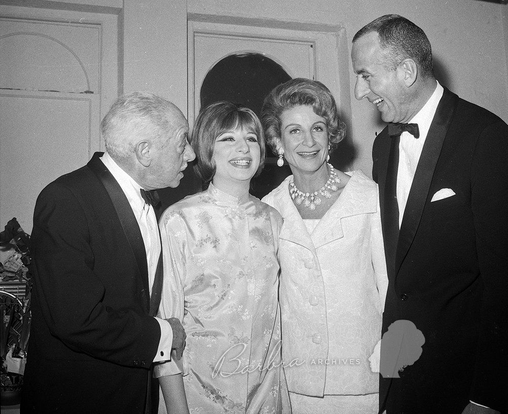 Lew Brice (Fanny's brother),  Streisand,  Mrs. Ray Stark (Fanny Brice's daughter Fran), and the comedienne's son William Brice.