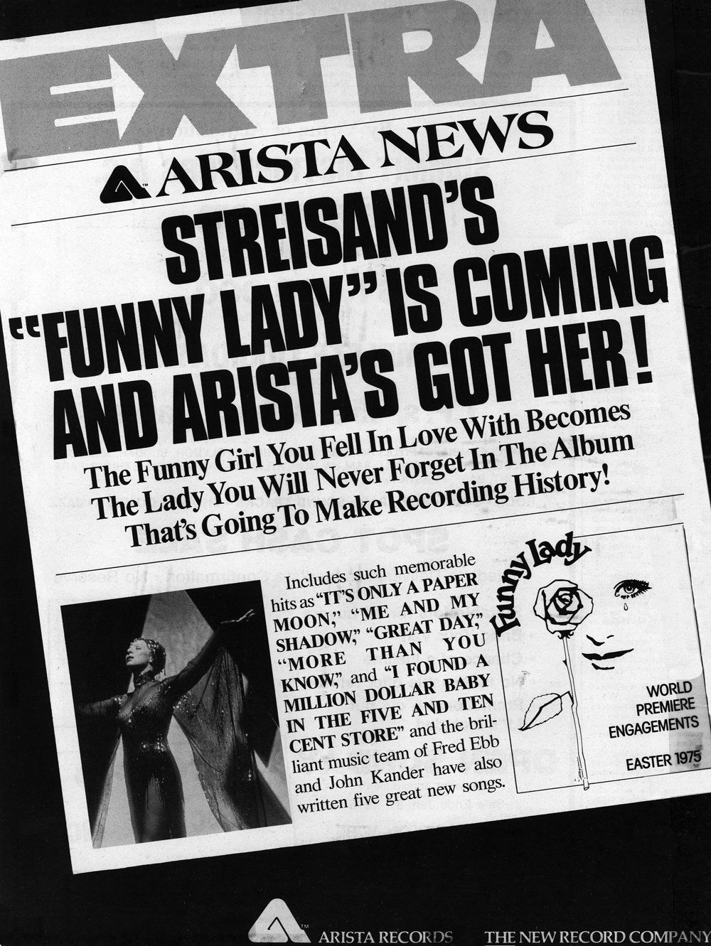 Ad for Funny Lady soundtrack on Arista Records.