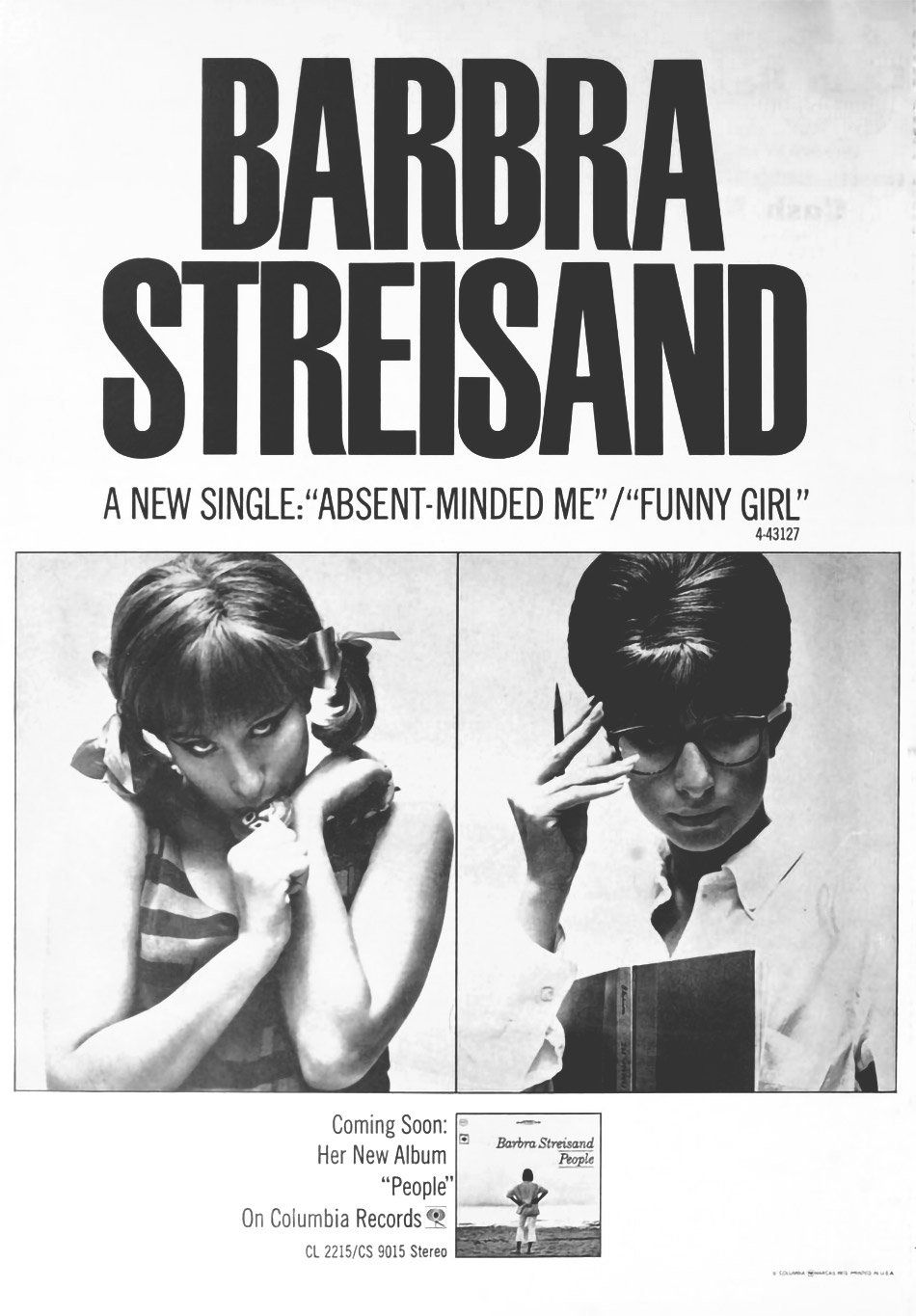 Columbia Records ad for Funny Girl and Absent Minded Me