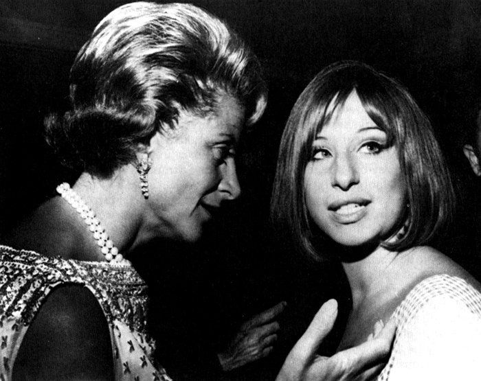 Fran Stark (wife of Ray, daughter of Fanny Brice) speaks to Streisand at opening night party.