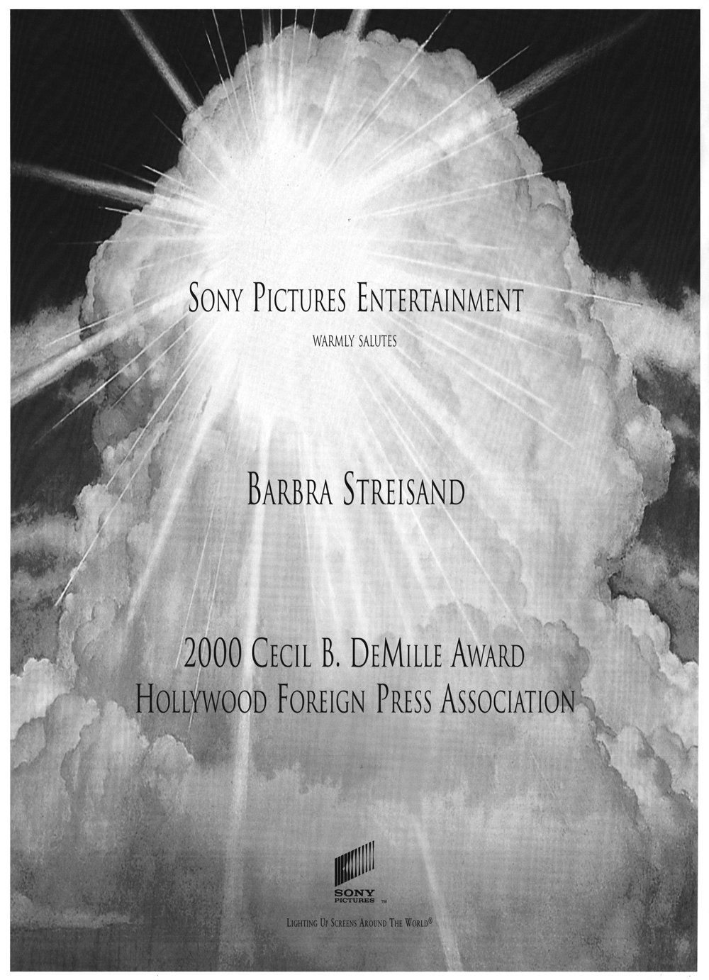Sony Pictures congratulatory ad to Barbra for the Cecil B. DeMille Award.