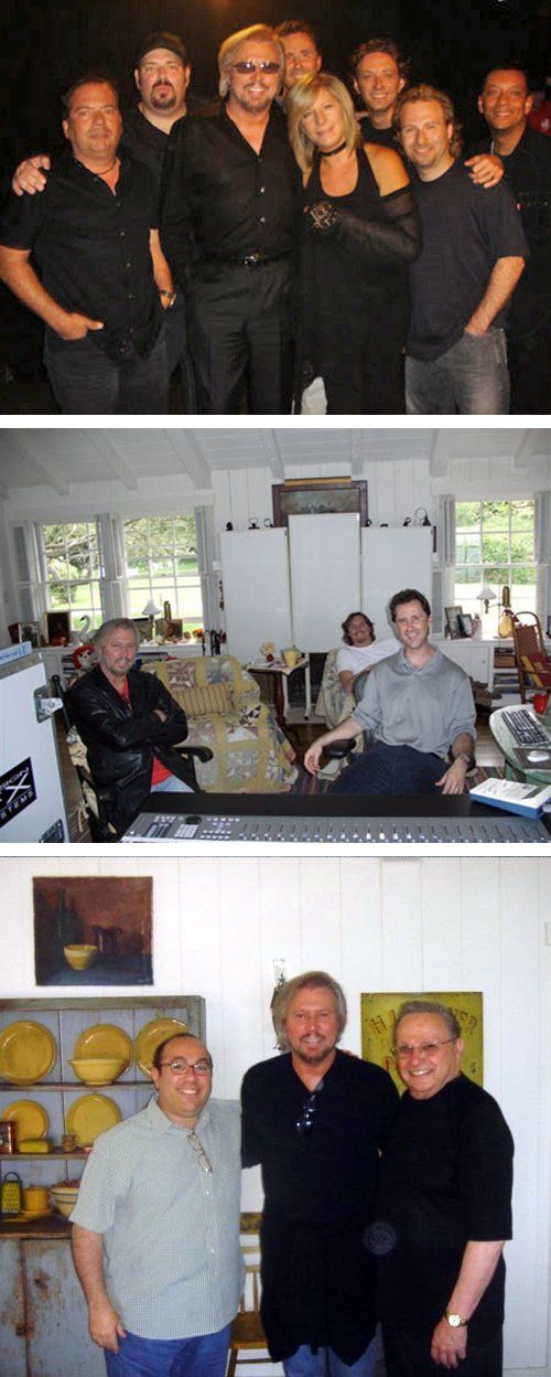 Jay Landers, Marty Erlichman, Barry Gibb, and John Merchant working behind the scenes on the album.