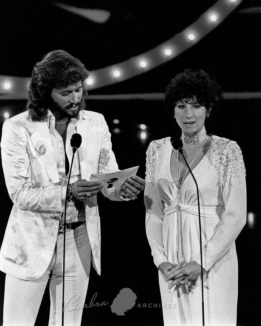 Barry Gibb and Barbra Streisand at the 1981 Grammy Awards.