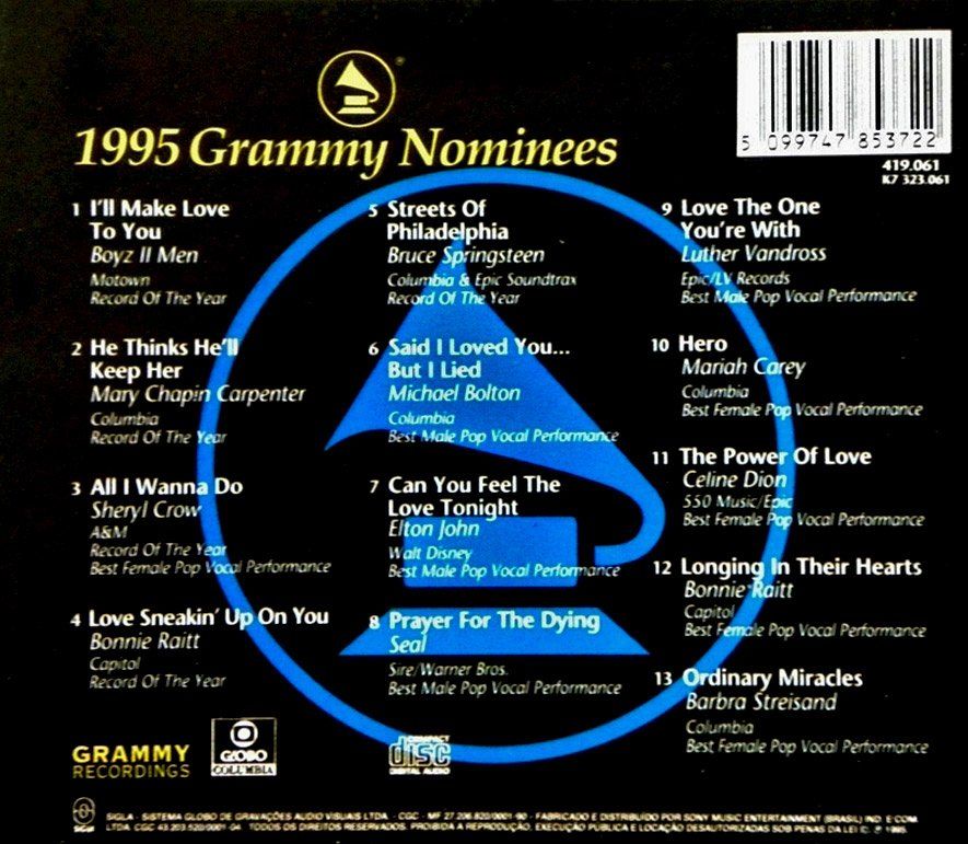 Back cover of 1995 Grammy Nominees CD