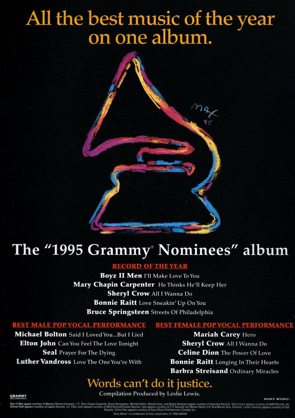 Advertisement for the 1995 Grammy Nominees CD